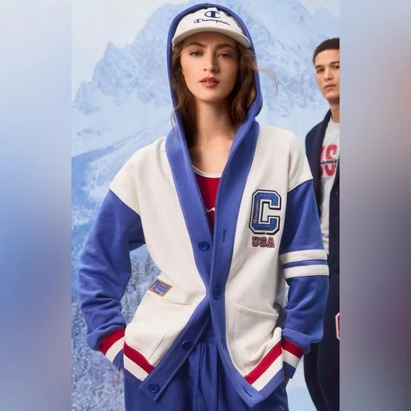 NWT Champion Women's Gold Medal Olympic Hooded Cardigan Sweatshirt Cream Size XL - Picture 6 of 16